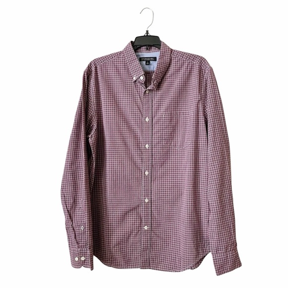 Banana Republic Shirt Men’s Size L Tailored Slim Fit Red Gray Check Long Sleeve - Picture 1 of 6